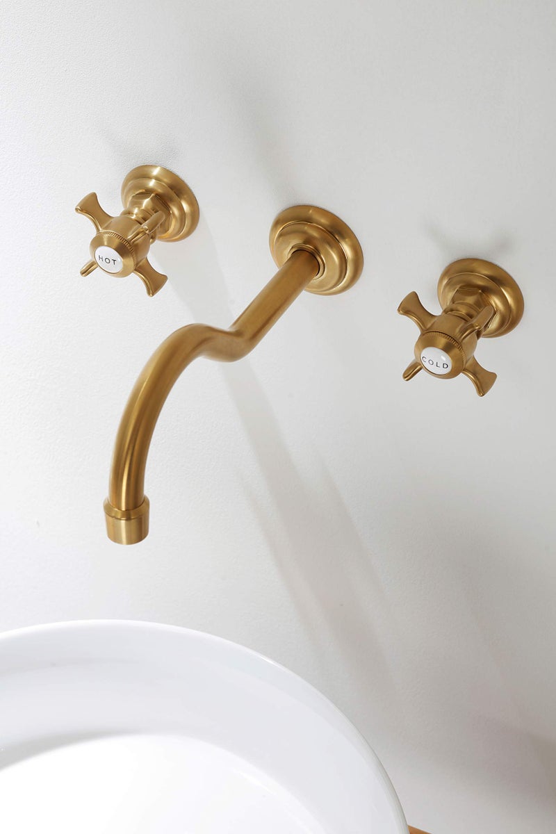 SITGES Antique Wall Faucet,Two Handle Bathroom Sink Wall Mount Faucet with Rough in Valve Included,Gold Brushed - Image 4